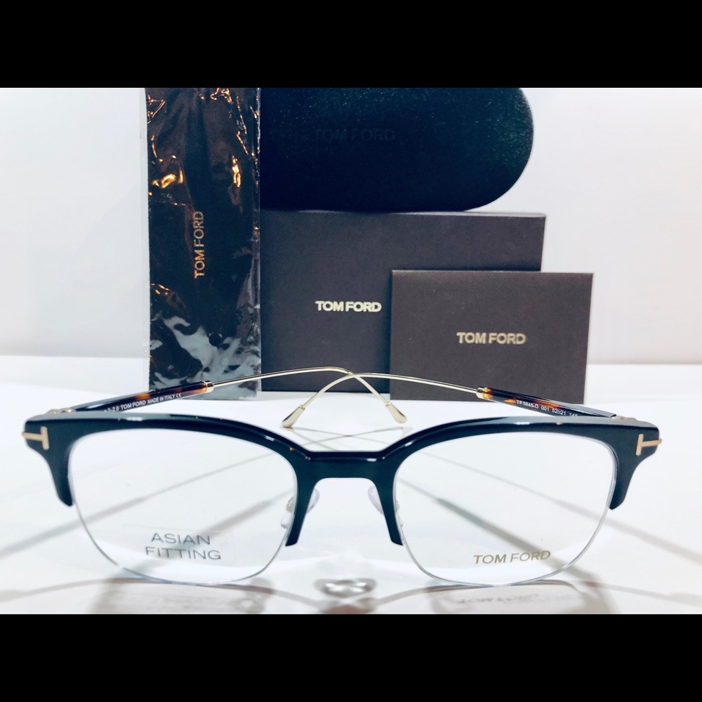 Tom Ford Men's Eyeglasses Shiny Black w/ Pale Gold